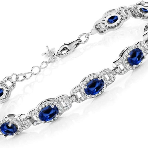 7-14 Cttw Oval Gemstone Birthstone Tennis Bracelet For Women925 Sterling Silv